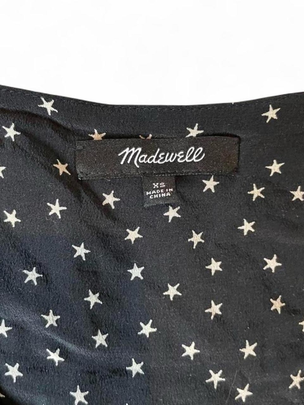 Madewell 100% silk black and white star print blouse